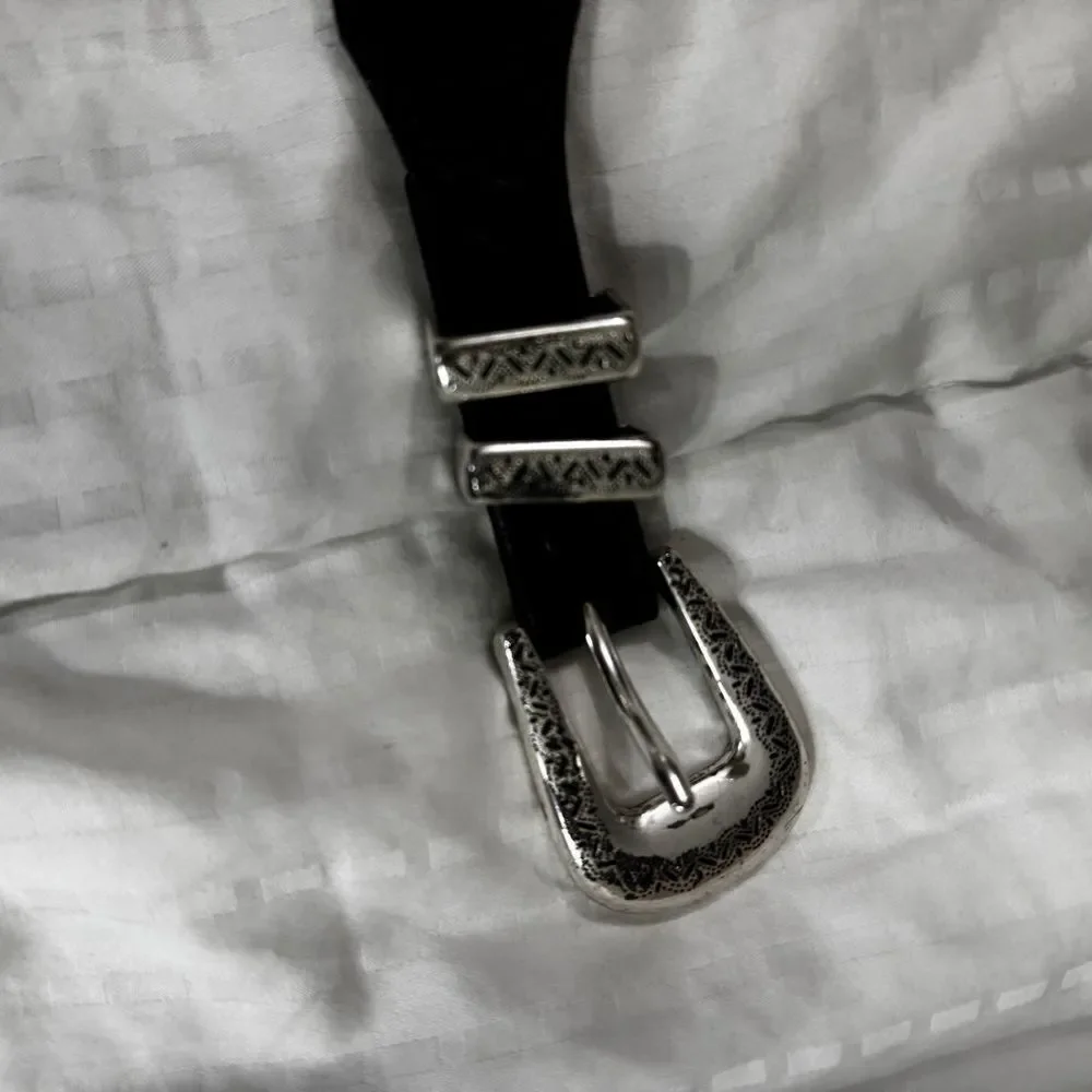Brighton Black Leather Concho Belt Silver-Tone Western Buckle X5003